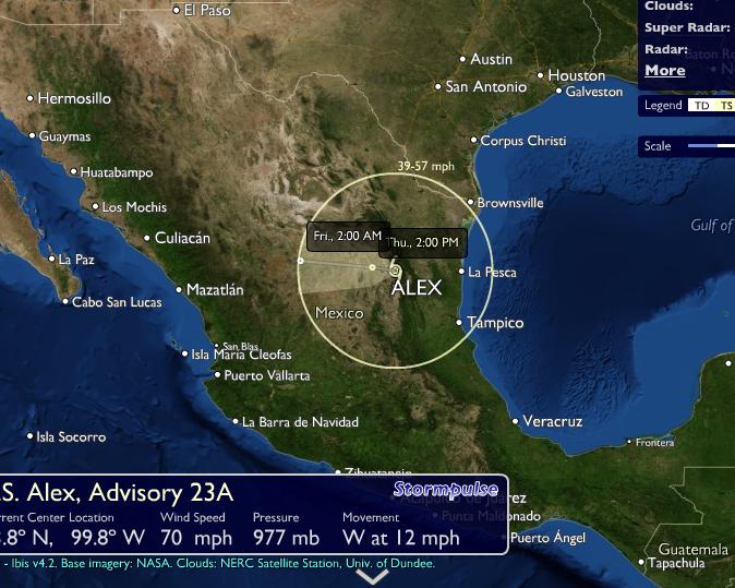 Tormenta ALEX «Trayectoria Huracan Alex»
