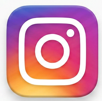 Instagram logo with purple, pink, orange gradient background and white camera outline