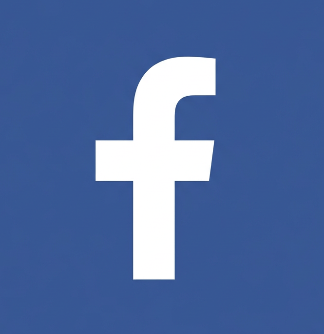 White lowercase f on blue rounded square background, Facebook logo